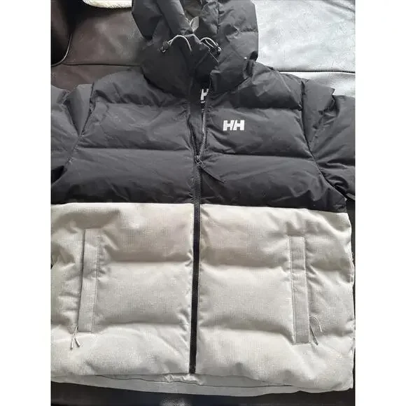 Helly Hansen Oslo Hooded Colorblock Puffer JacketCoat Black Gray Small M